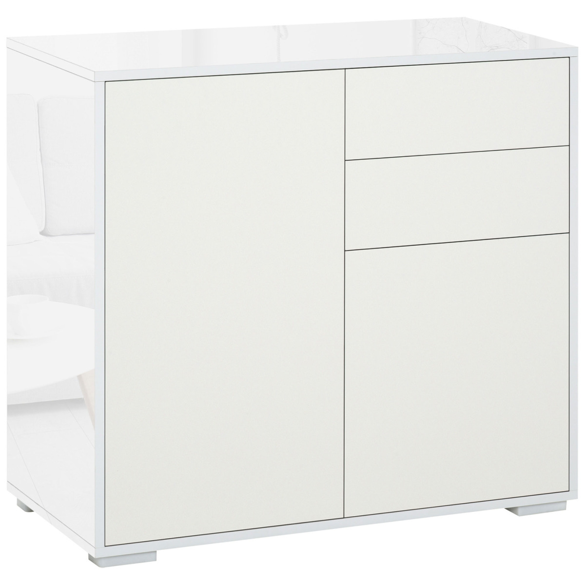 White Side Cabinet with 2 Doors, 2 Drawers and Push Open Design