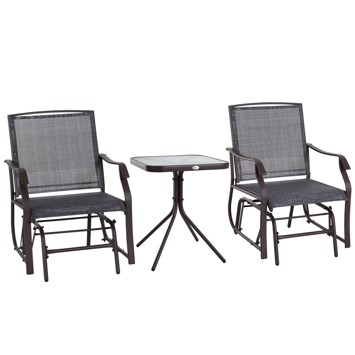 Outsunny 3-Piece Outdoor Glider Rocking Chair Set with Table, Steel Frame, Grey