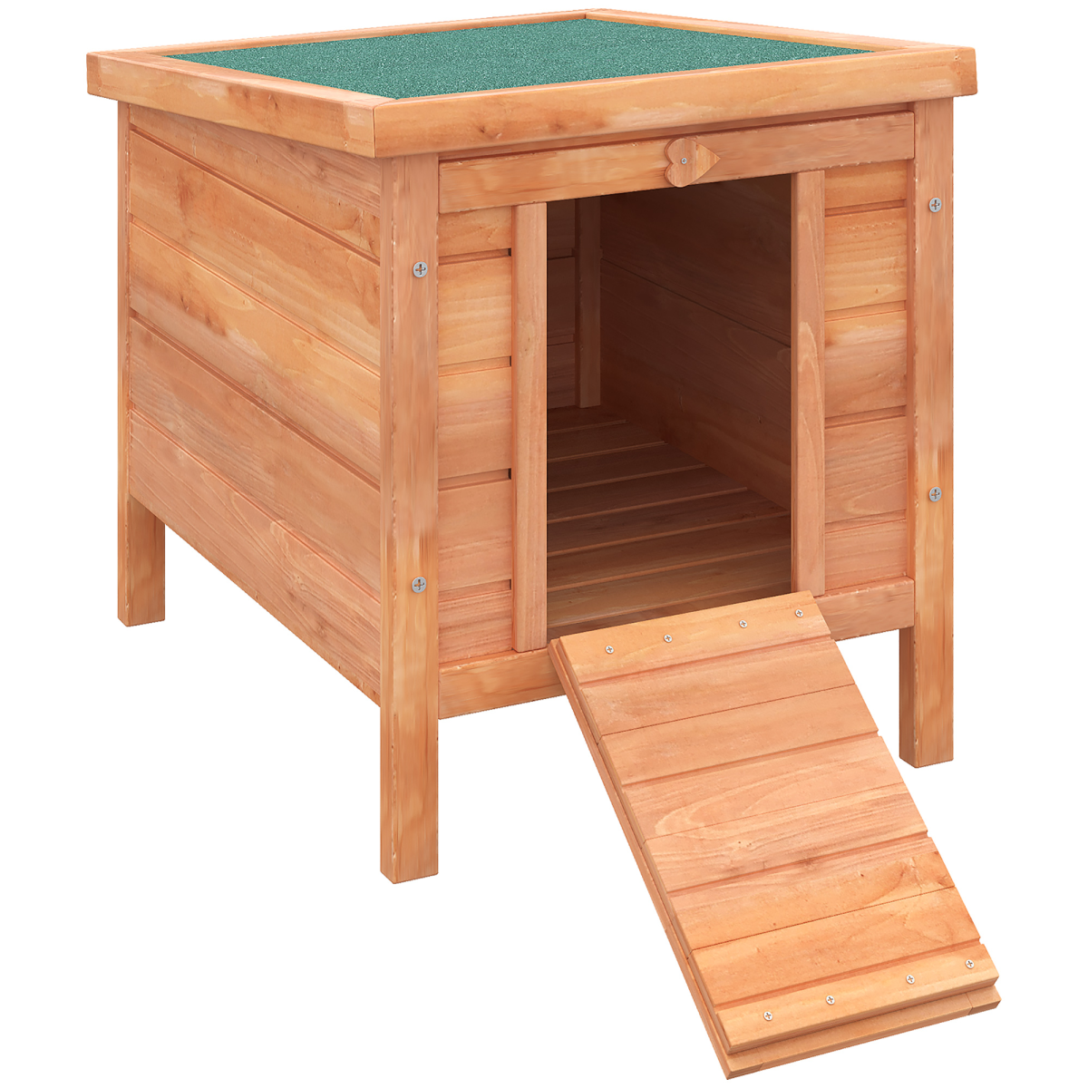 PawHut Wooden Rabbit Hutch with Front Door Ramp, Roof Hatch, Detachable Floor and Heart-Shaped Lock for Small Animals