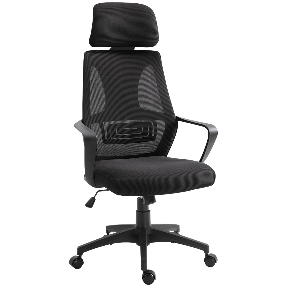 Black Mesh Office Chair with Adjustable Height and Padded Headrest