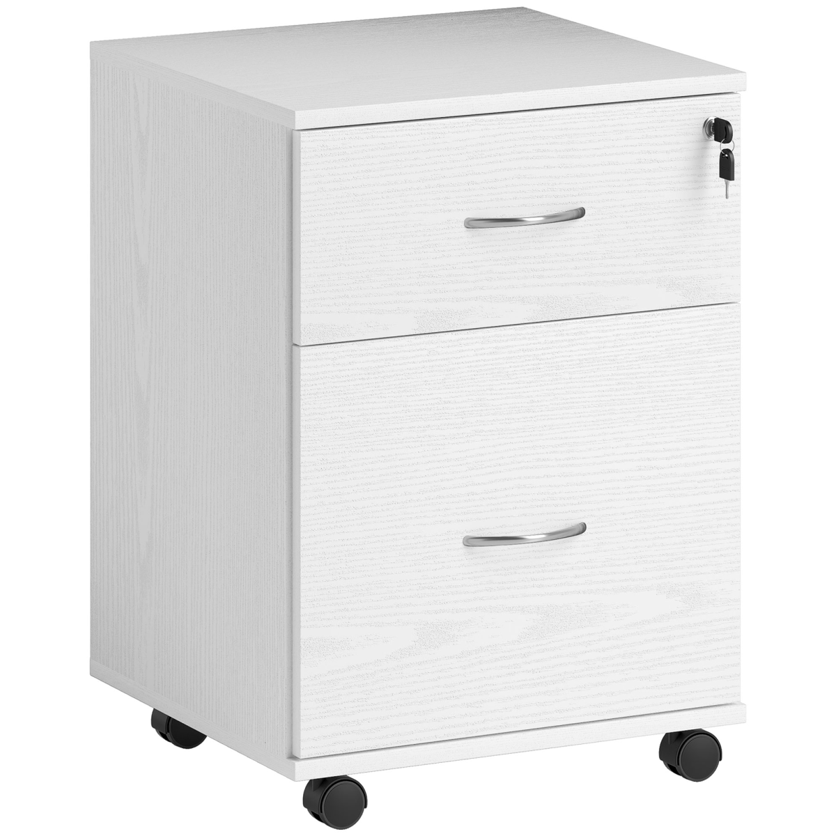 HOMCOM Lockable 2-Drawer Mobile Filing Cabinet, White Wood Grain