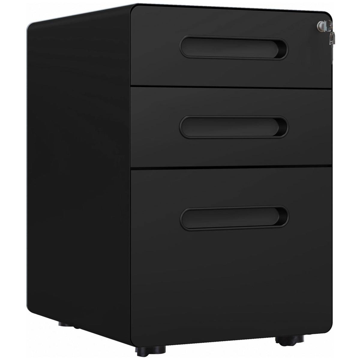 3-Drawer Steel Filing Cabinet with Lock and 4 Wheels, Black