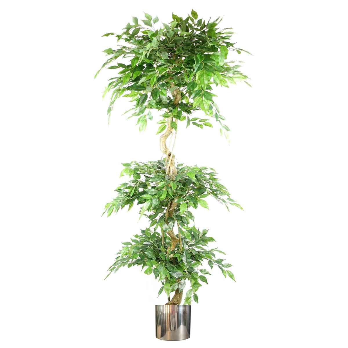 180cm Artificial Ficus Tree Triple Ball Topiary 1984 Leaves with Metal Planter