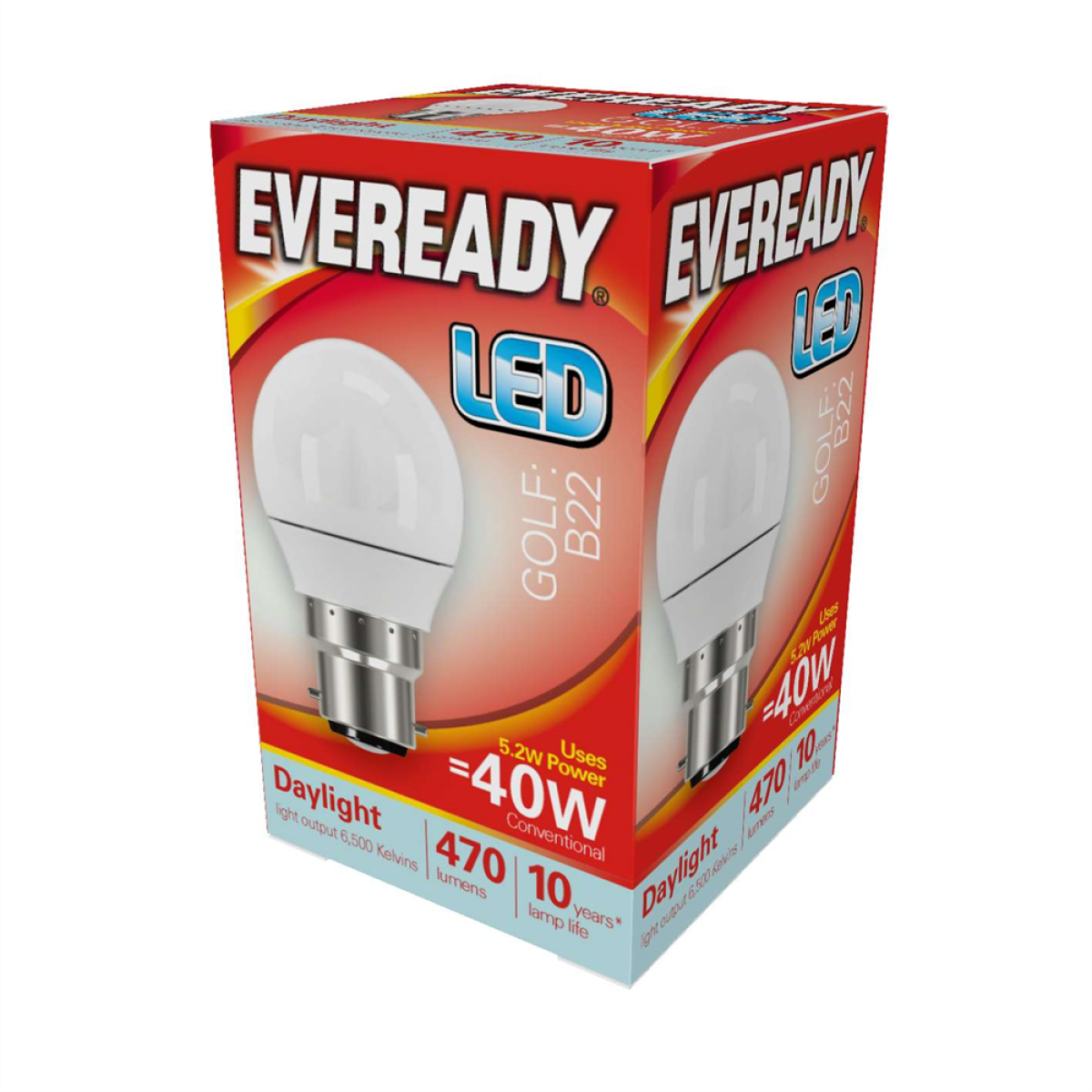 Eveready S13603 LED Golf Bulb, 4.9W 40W Replacement, B22 (BC), 470lm, Daylight, Pack of 5