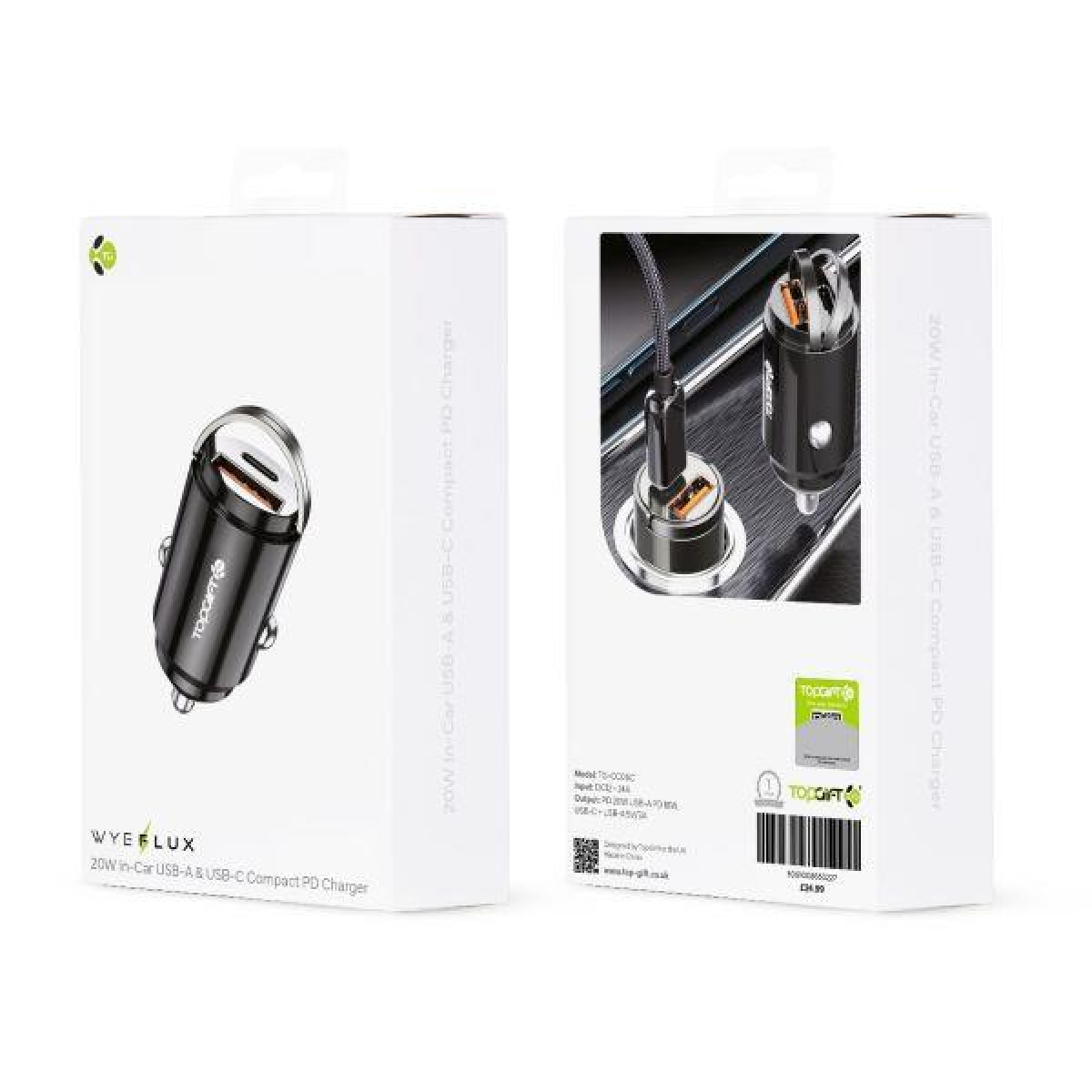 WYEFLUX 20W Compact In-Car USB-A & USB-C PD Charger