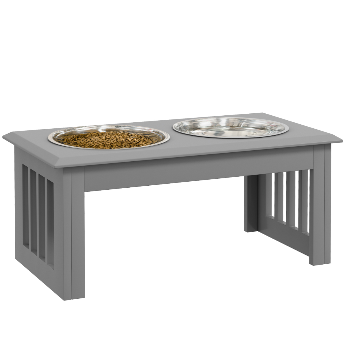 PawHut Elevated Pet Feeder with Stainless Steel Double Bowls, Grey
