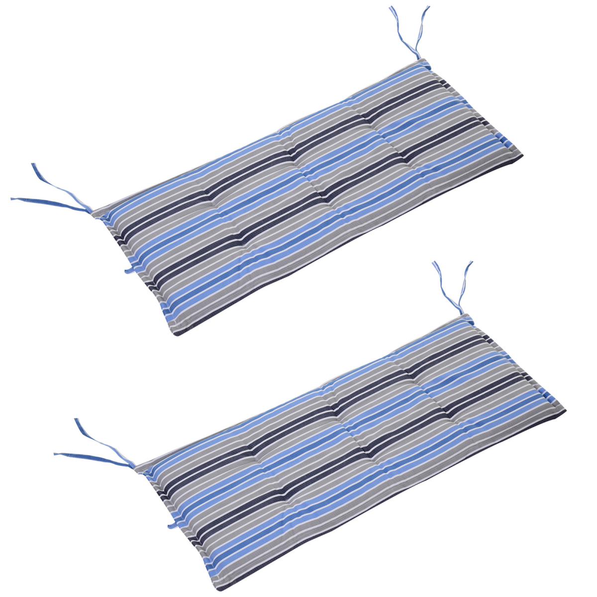 2-Piece Blue Striped Double Seat Patio Bench Cushion Set