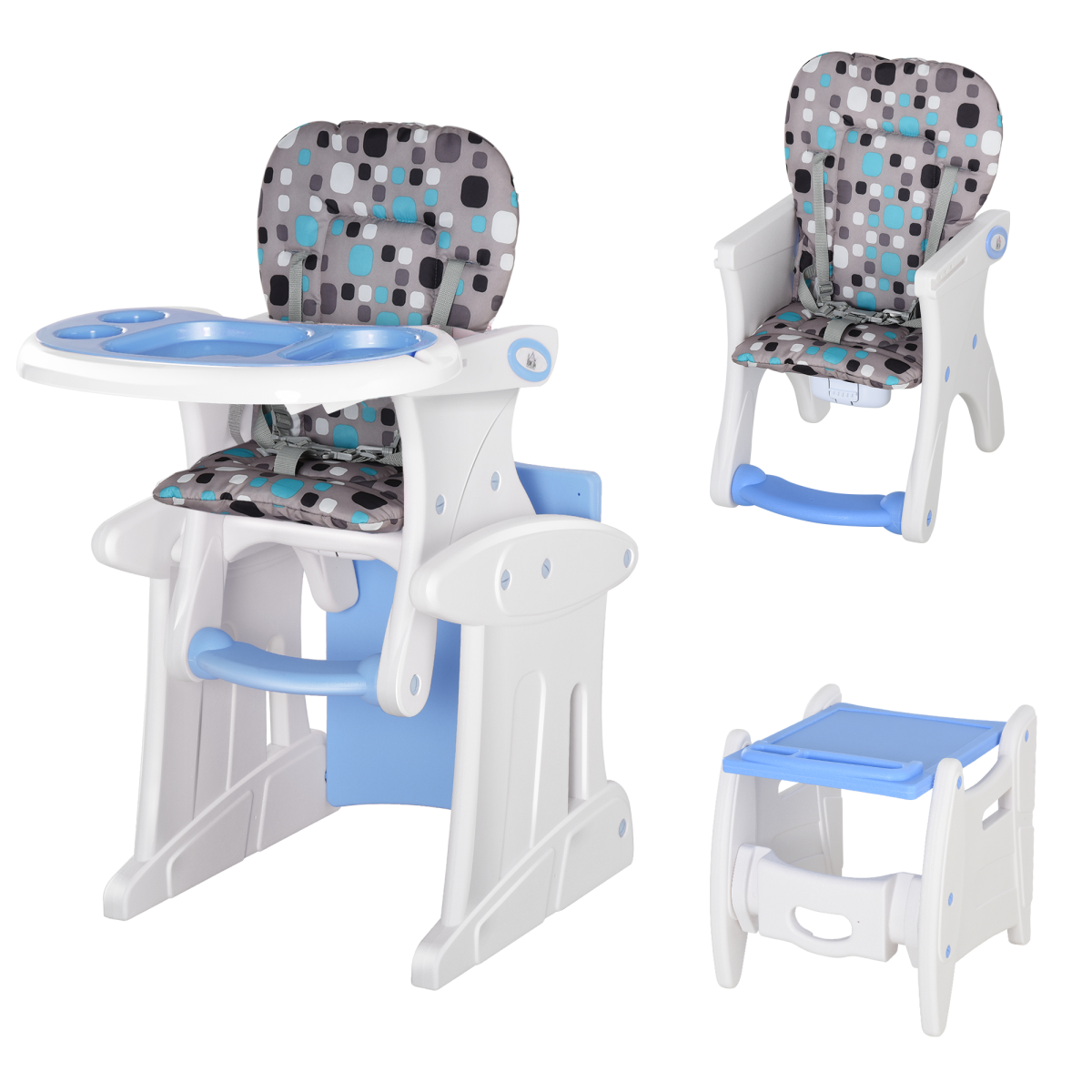 HOMCOM 3-in-1 Convertible Baby High Chair, Rocker & Booster Seat Blue