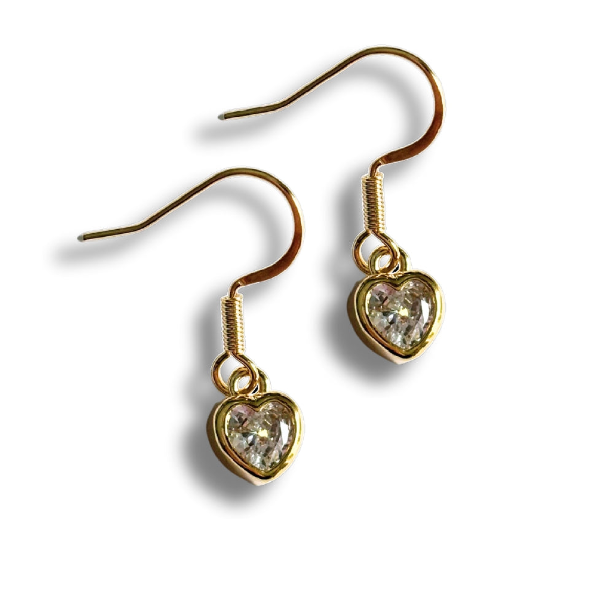 Mini Gold Plated Cubic Zirconia Heart Drop Earrings