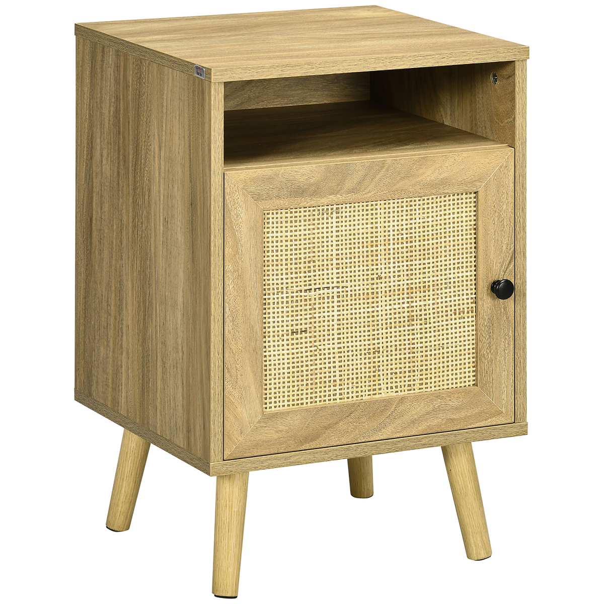 HOMCOM Rattan Nightstand with Cabinet & Shelf, Natural