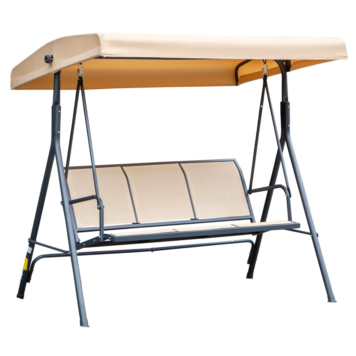 Outsunny 3-Seater Swing Chair with Weather-Resistant Canopy, Steel Frame, Beige