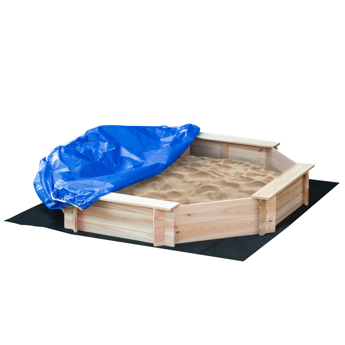 Wooden Kids Sandbox with Cover, Bottomless Design, 139.5 x 139.5 cm