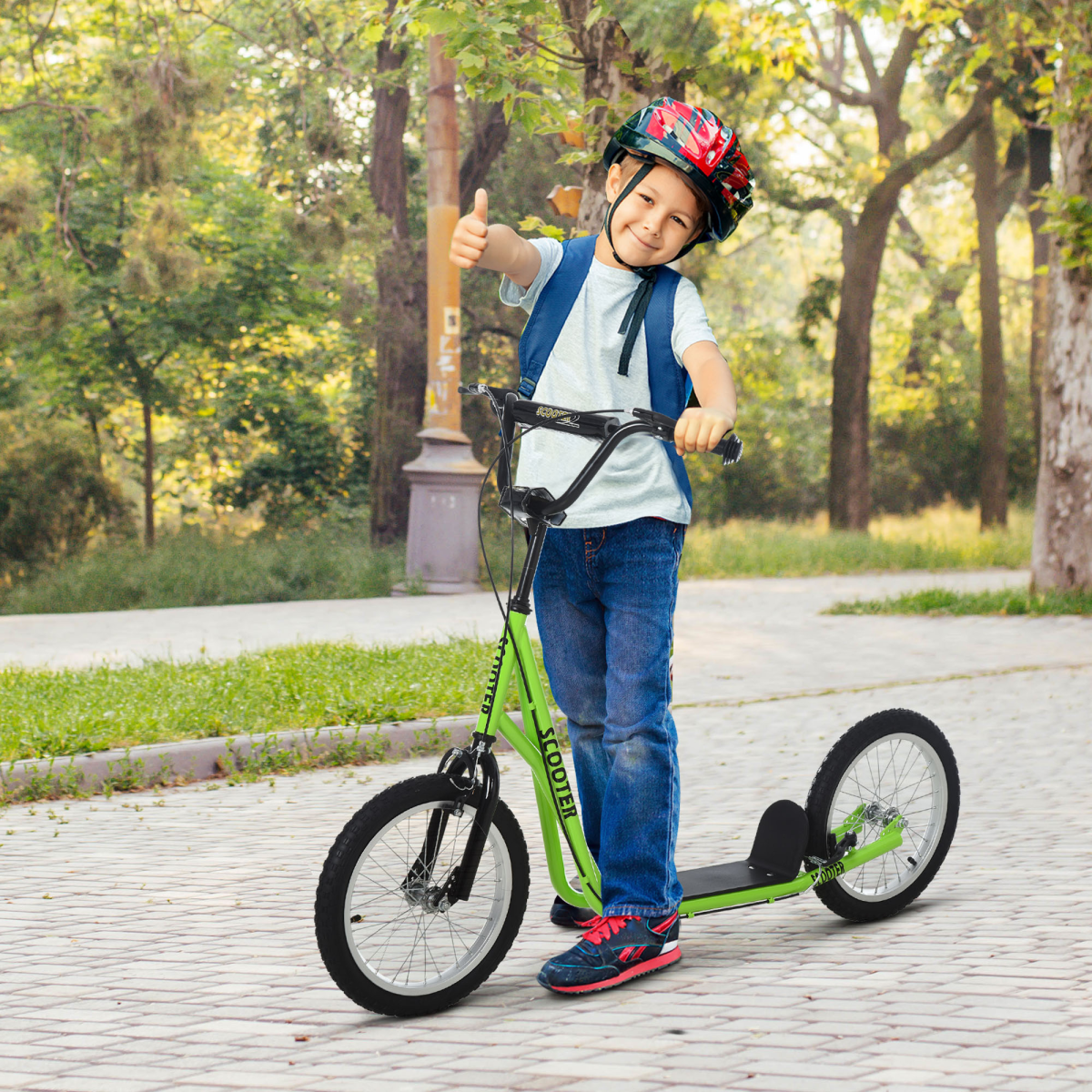 Children’s Scooter with Adjustable Handlebar, Anti-Slip Deck, Indoor/Outdoor, Light Green