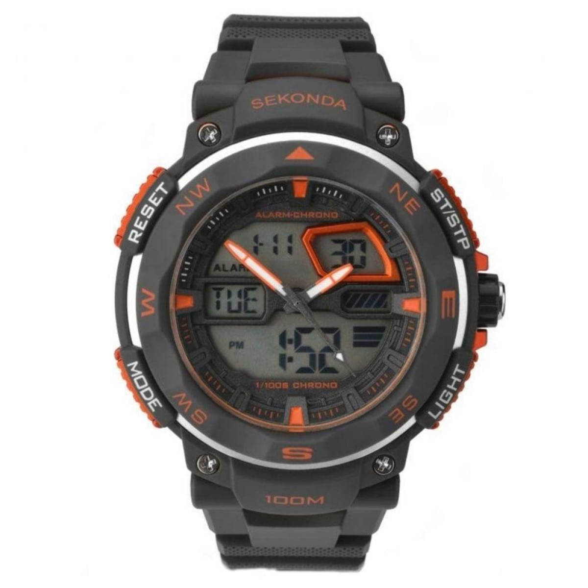 Sekonda Mens Sports Digital Analog Display Black Rubber Strap Watch 1163