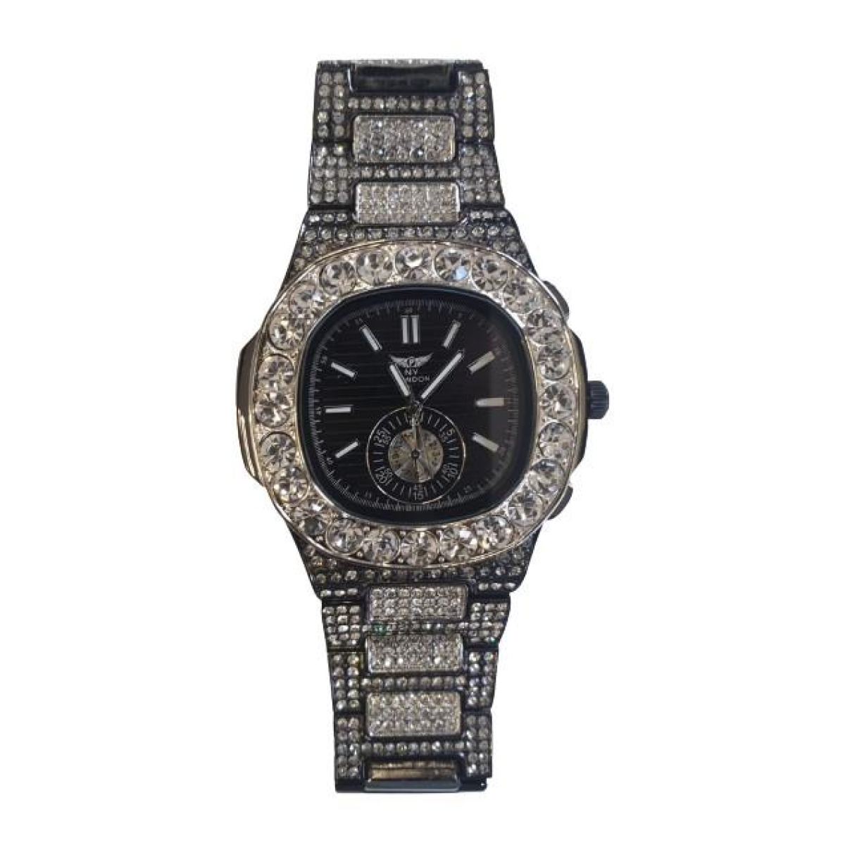 NY London Gents Bling Watch Silver-Black