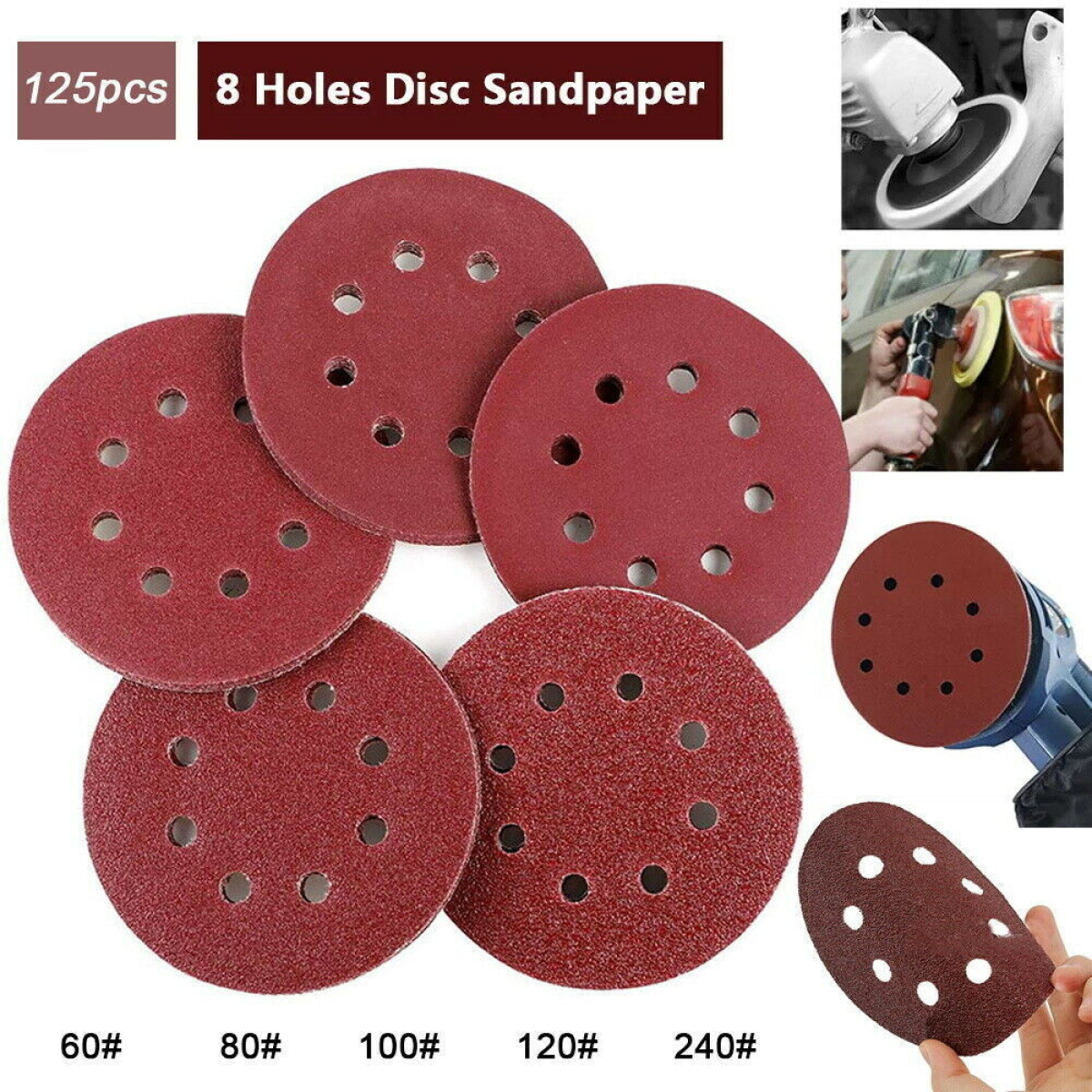 125Pcs 125mm 8 Hole Hook and Loop Sanding Discs Aluminium Oxide for Drywall Sander