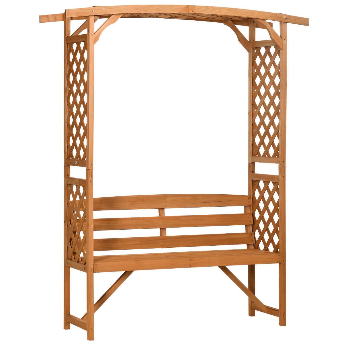 Outsunny Wooden Garden Bench with Arch Pergola, Natural Finish