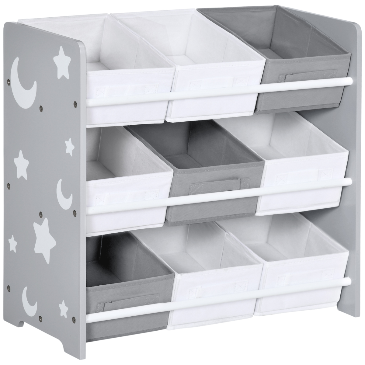 ZONEKIZ 9-Basket Storage Unit for Nursery Playroom, 3-Tier Kids Toy Storage, Grey