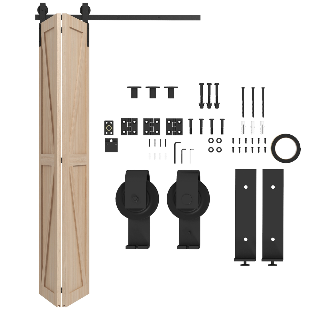 HOMCOM 4FT/122cm Bi-Folding Sliding Barn Door Hardware Kit, Black