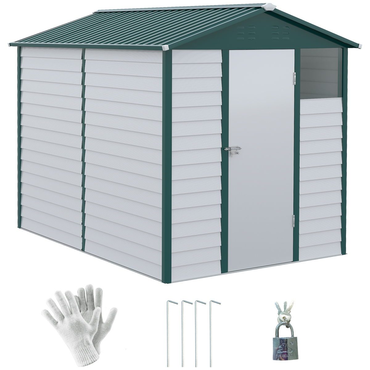 Outsunny 8.8 x 6.3ft Galvanized Steel Garden Storage Shed with Lockable Door, Window and Ventilation Panels