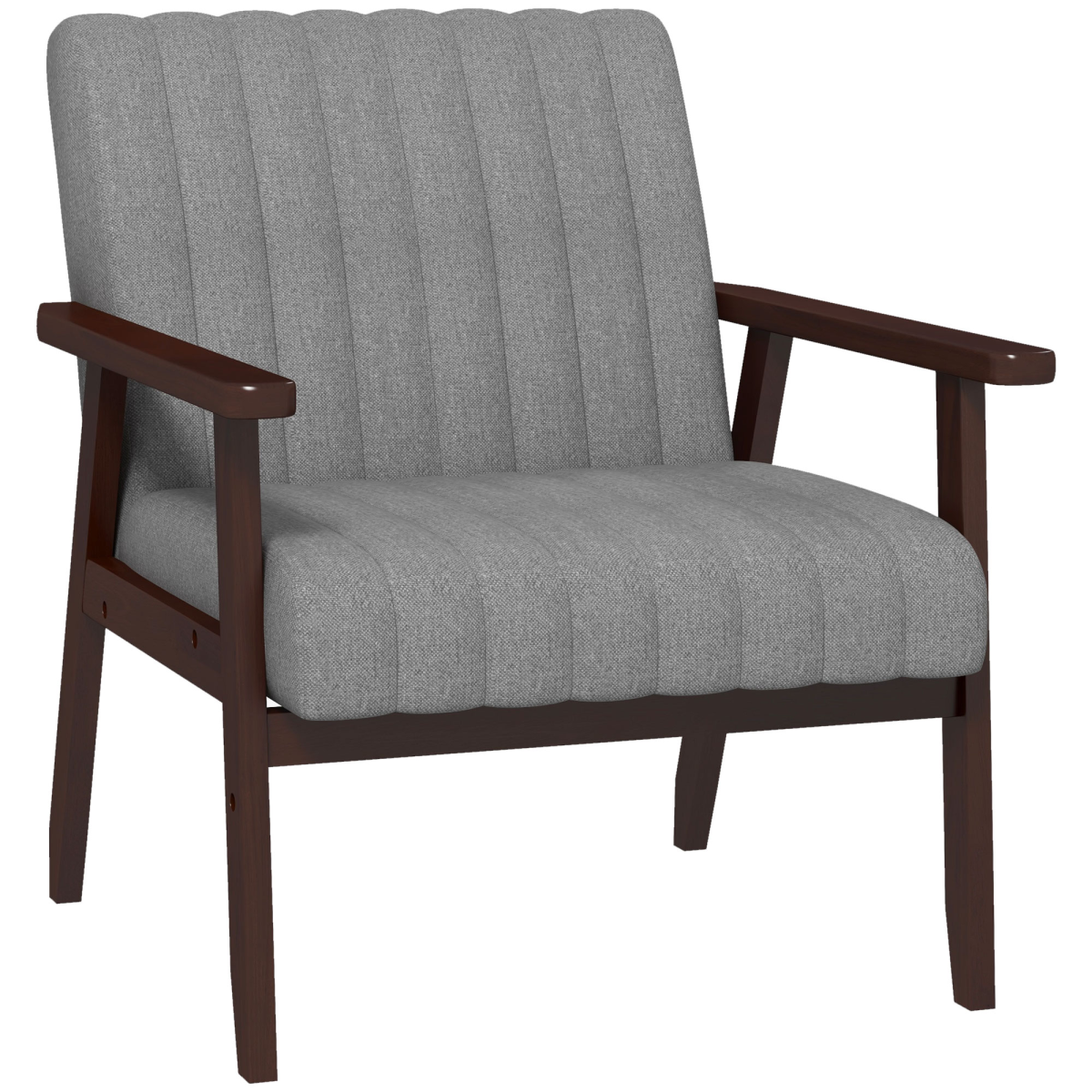 HOMCOM Modern Grey Accent Chair, Upholstered Armchair with Brown Legs