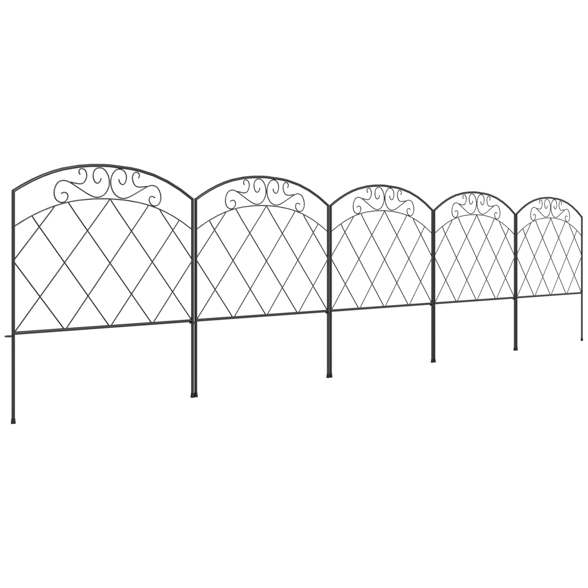 Outsunny Outdoor Metal Picket Fence Panels, Black, 61 x 305 cm