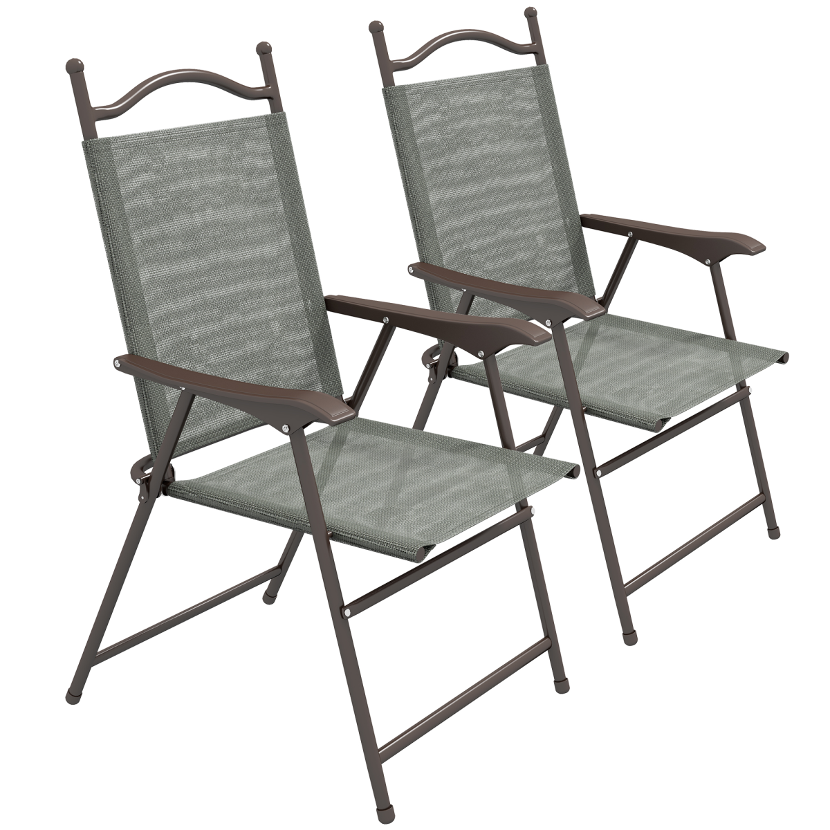 Outsunny Set of 2 Folding Chairs with Armrests, Breathable Mesh Seats, Dark Grey
