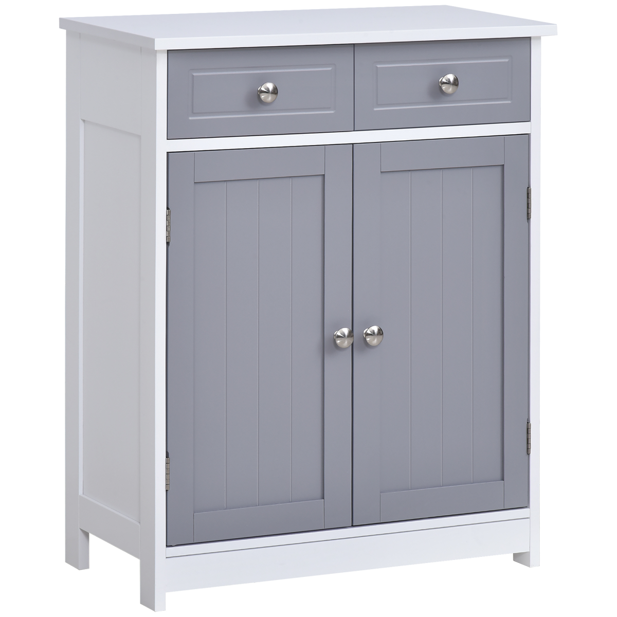 kleankin Grey MDF Freestanding Bathroom Cabinet with 1 Cupboard and 2 Drawers, Adjustable Shelf, Water-Resistant Finish