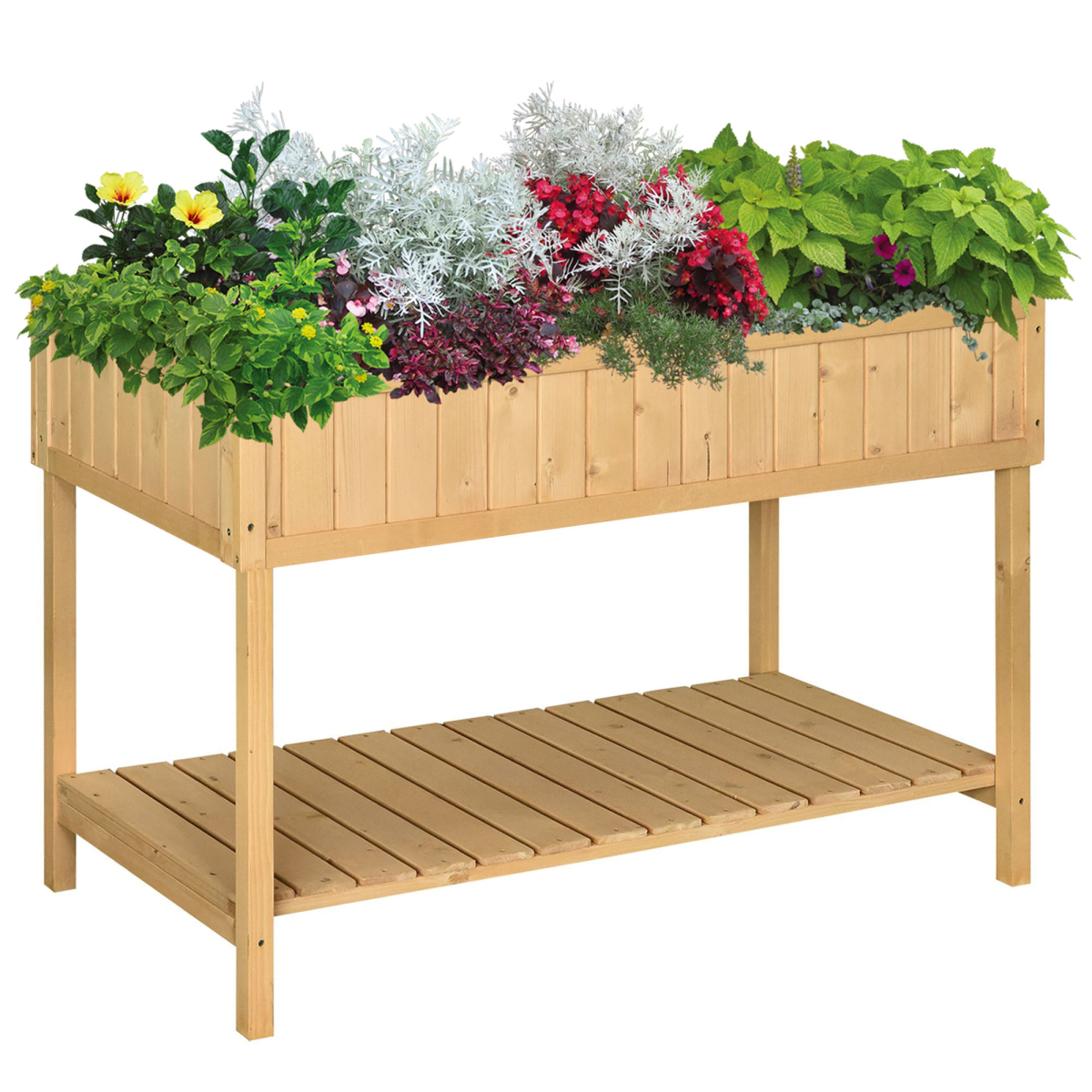 Outsunny Fir Wood 8-Compartment Raised Plant Stand with Shelf
