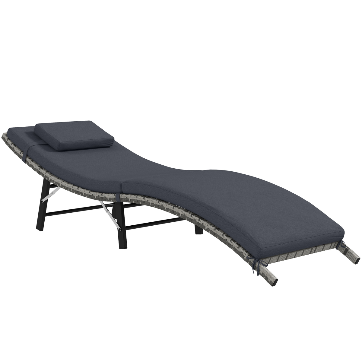 Outsunny Grey Folding Rattan Sun Lounger with Cushion & Pillow