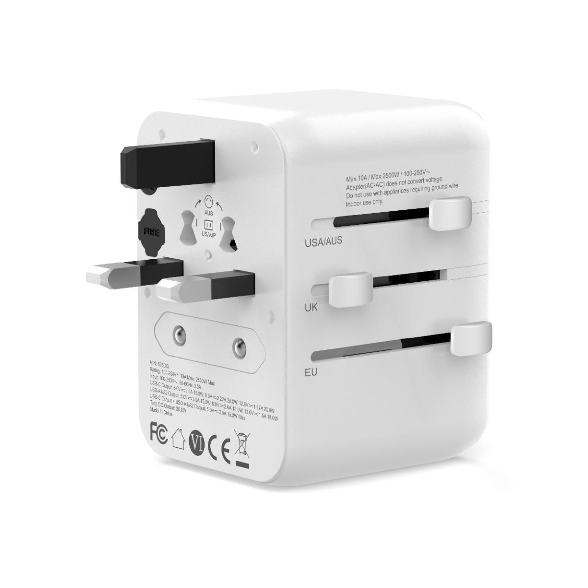 WYEFLUX Universal Travel Adaptor with USB-A and Dual USB-C Quick Charging Ports