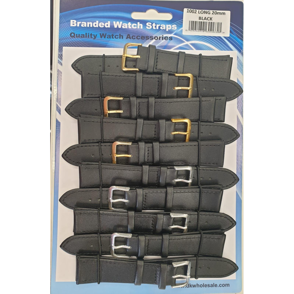 Black Leather Extra Long Watch Straps Pack of 10 16mm 1002BK