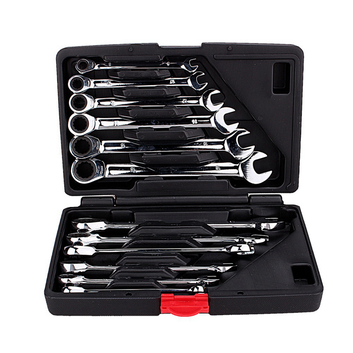 12-Piece Chrome Vanadium Ratchet Wrench Set 8-19mm with Case