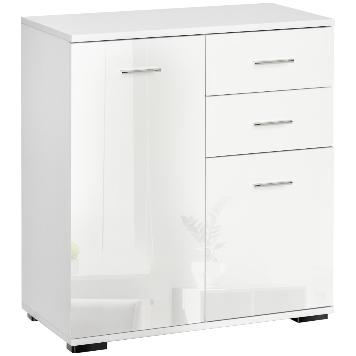 White High Gloss Shoe Cabinet Storage Cupboard with Adjustable Shelf and 2 Drawers