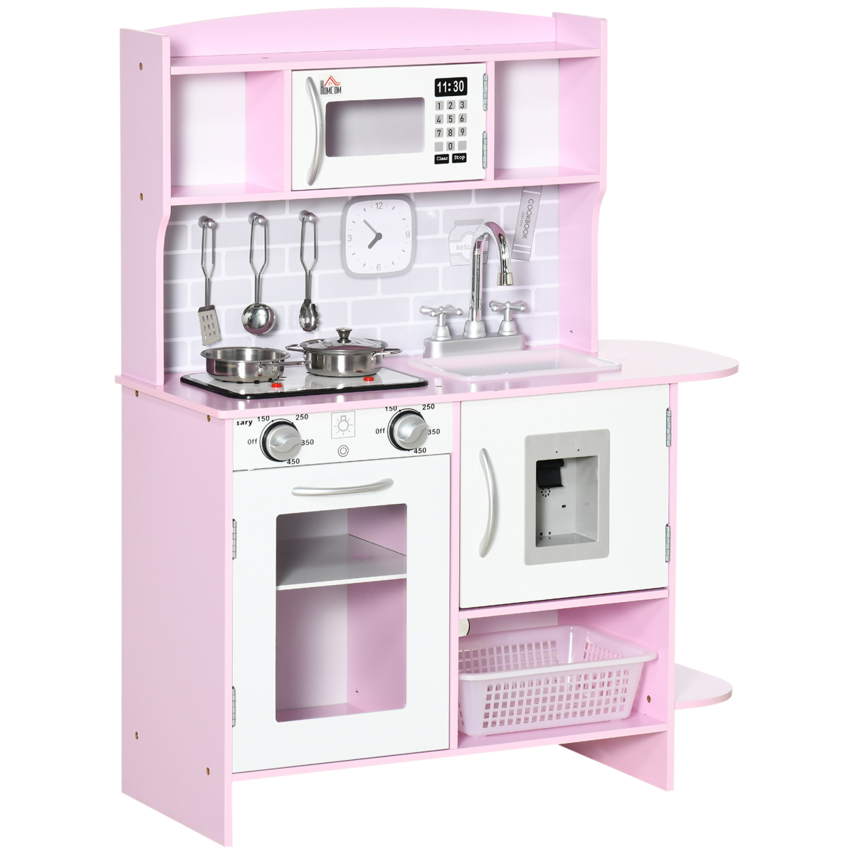 Kids Kitchen Playset with Lights and Sounds, Sink, Oven, Microwave, Ages 3-6, HOMCOM