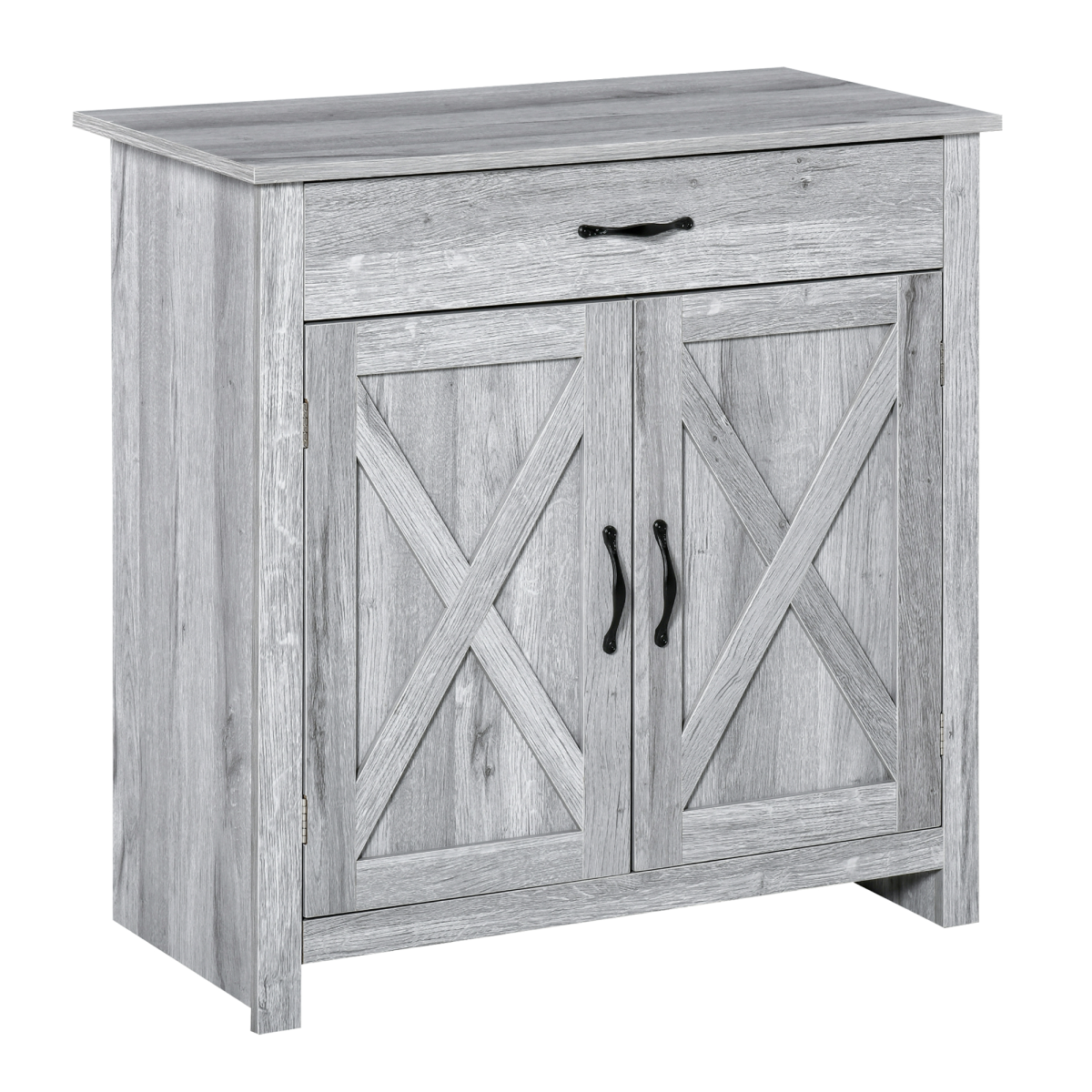 Farmhouse Barn Door Sideboard Buffet Storage Cabinet with Drawer, Adjustable Shelf, Grey Grain Coffee Bar