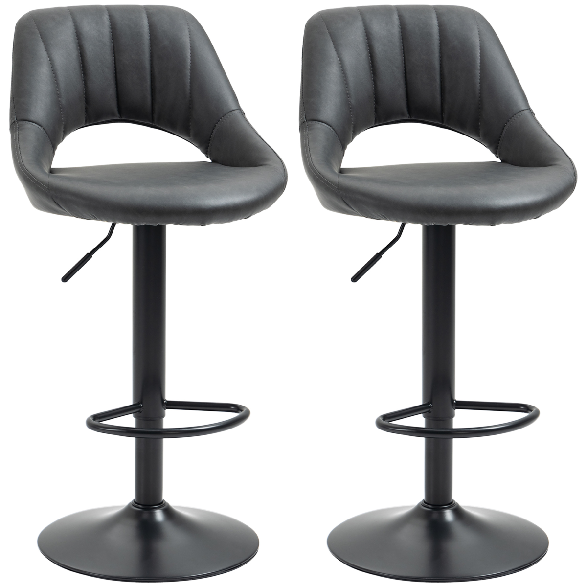HOMCOM Set of 2 Adjustable Swivel PU Leather Counter Bar Stools with Footrest