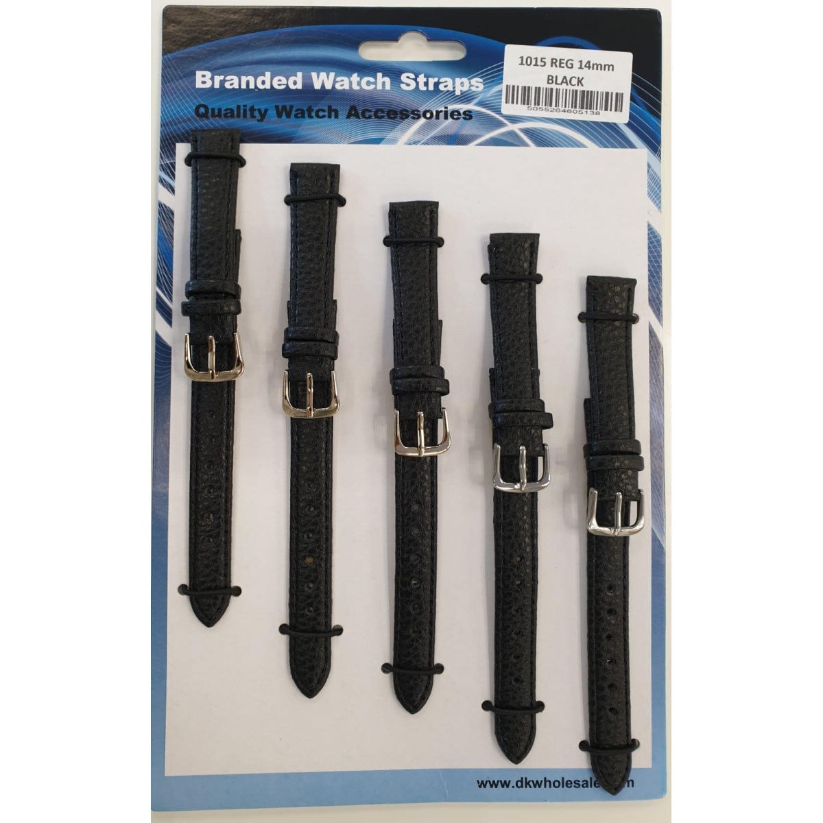 Black Leather Watch Straps Pack of 5, 14mm, 1015BK