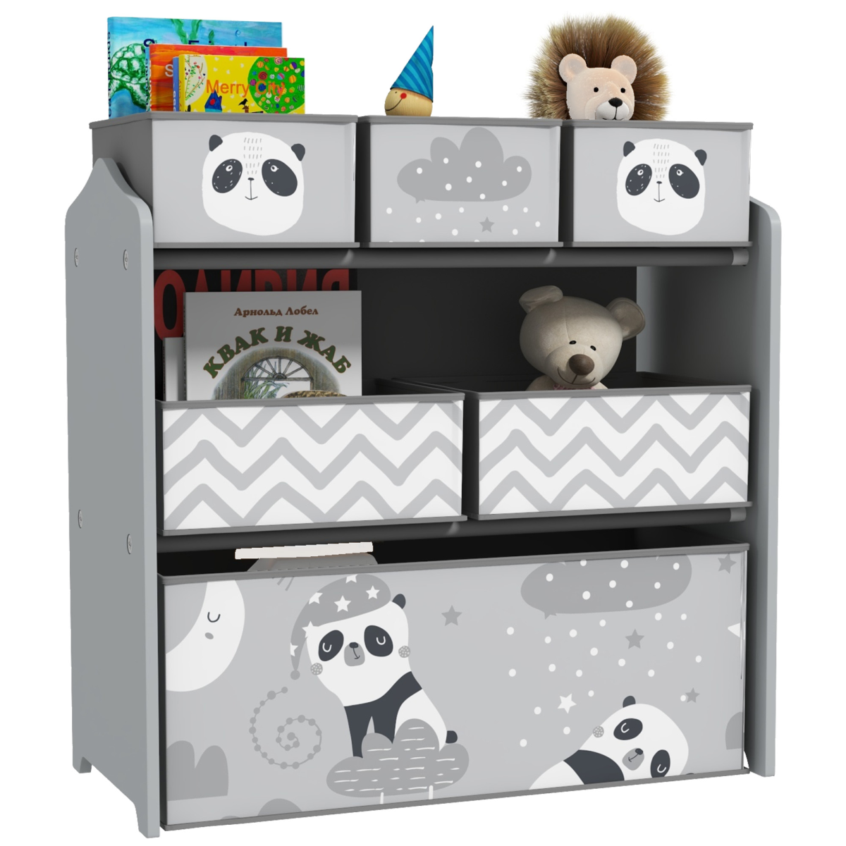 ZONEKIZ Kids Storage Unit with 6 Boxes, Grey Toy Organiser