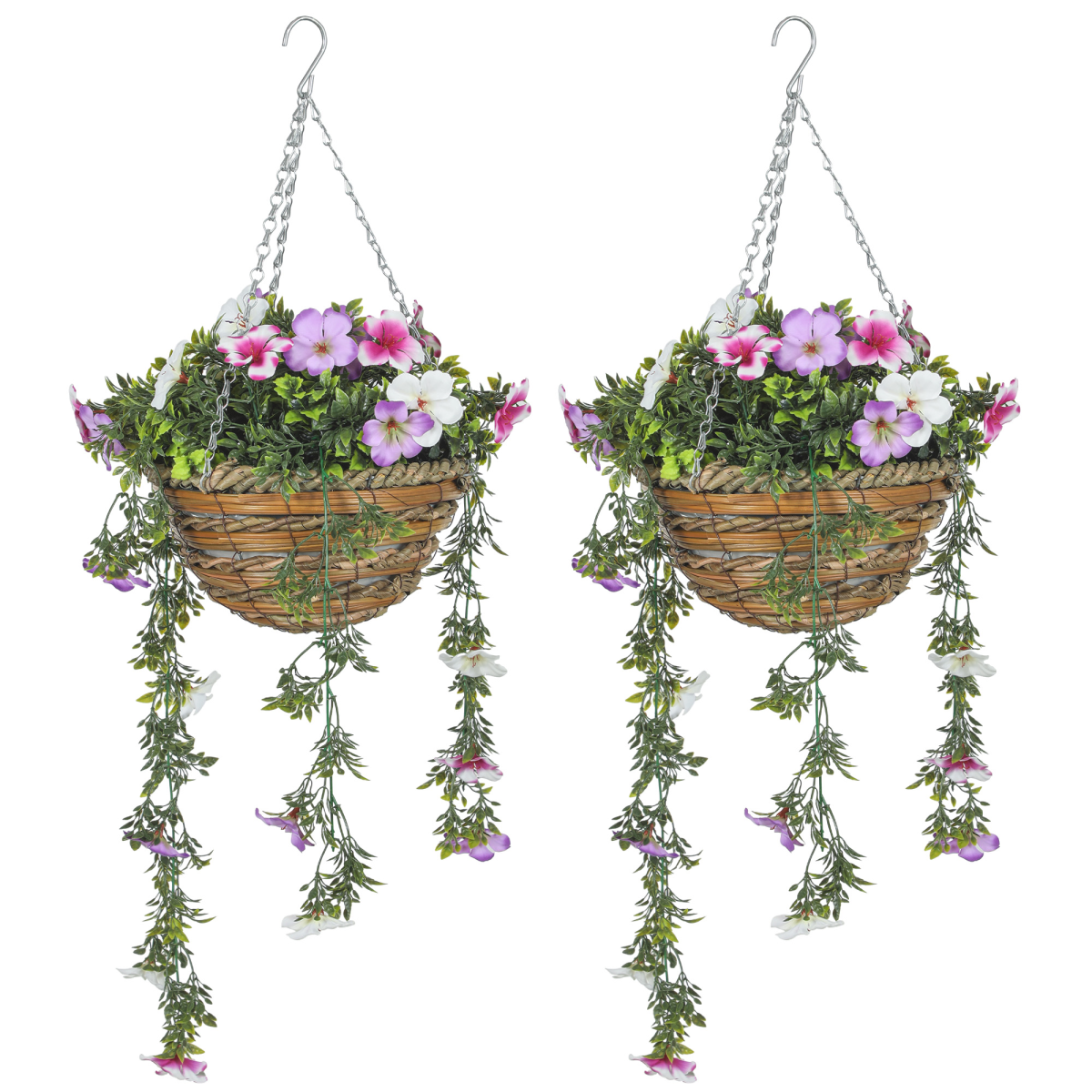 HOMCOM Set of 2 Artificial Azalea Hanging Plants with Basket