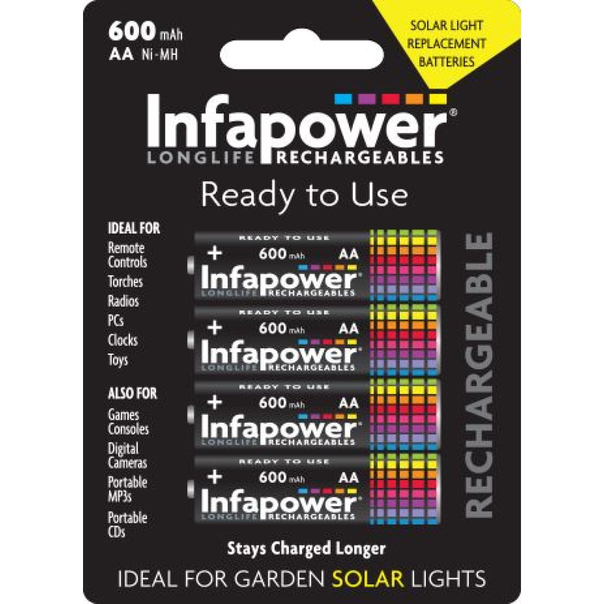 Infapower AA Rechargeable Batteries 600mAh Ni-MH 4 Pack – Ready to Use