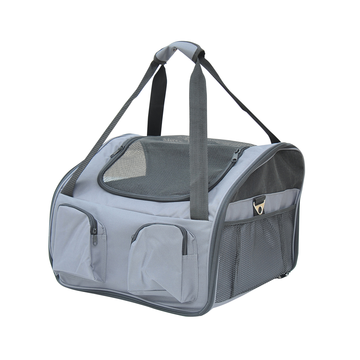 Pawhut Folding Pet Carrier Bag for Cats and X-Small Dogs, Mesh Top, Handles, Front and Side Pockets, Fits Front and Back Seats