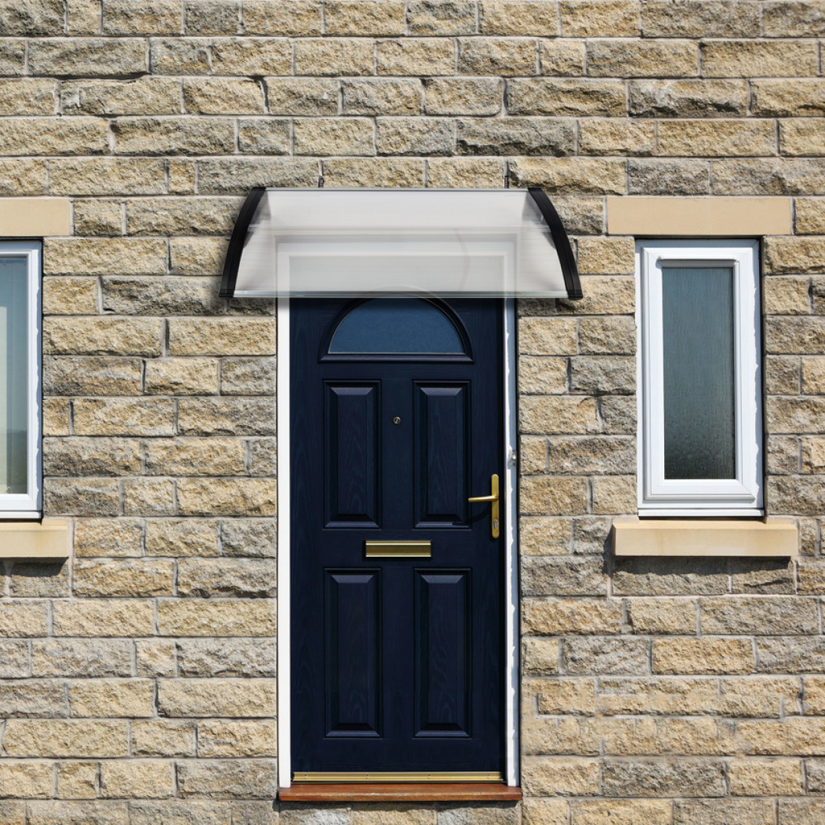 Household Door & Window Rain Cover Eaves Canopy 100 x 80 cm Black Bracket