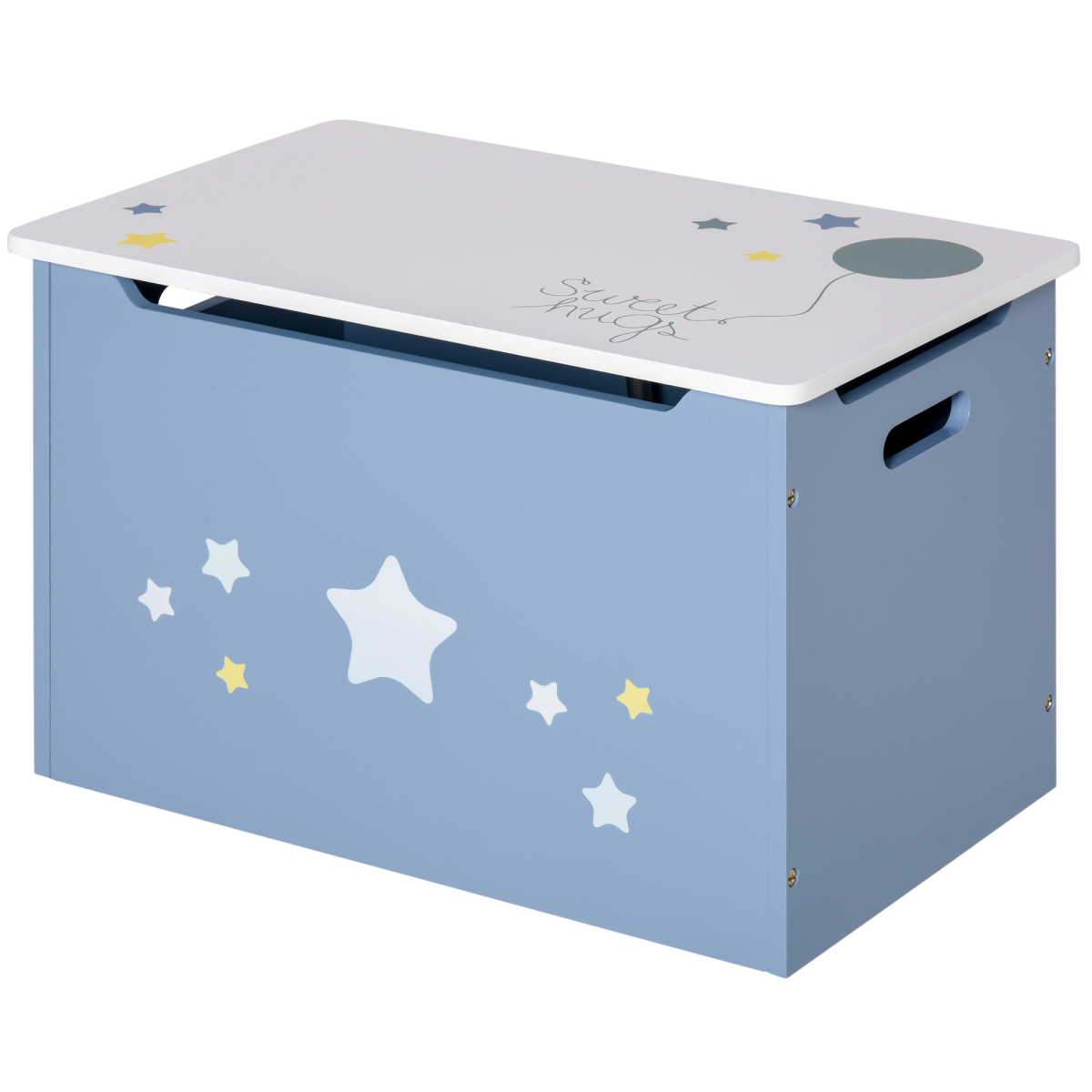 Kids Blue Wooden Toy Box Storage Chest with Side Handles