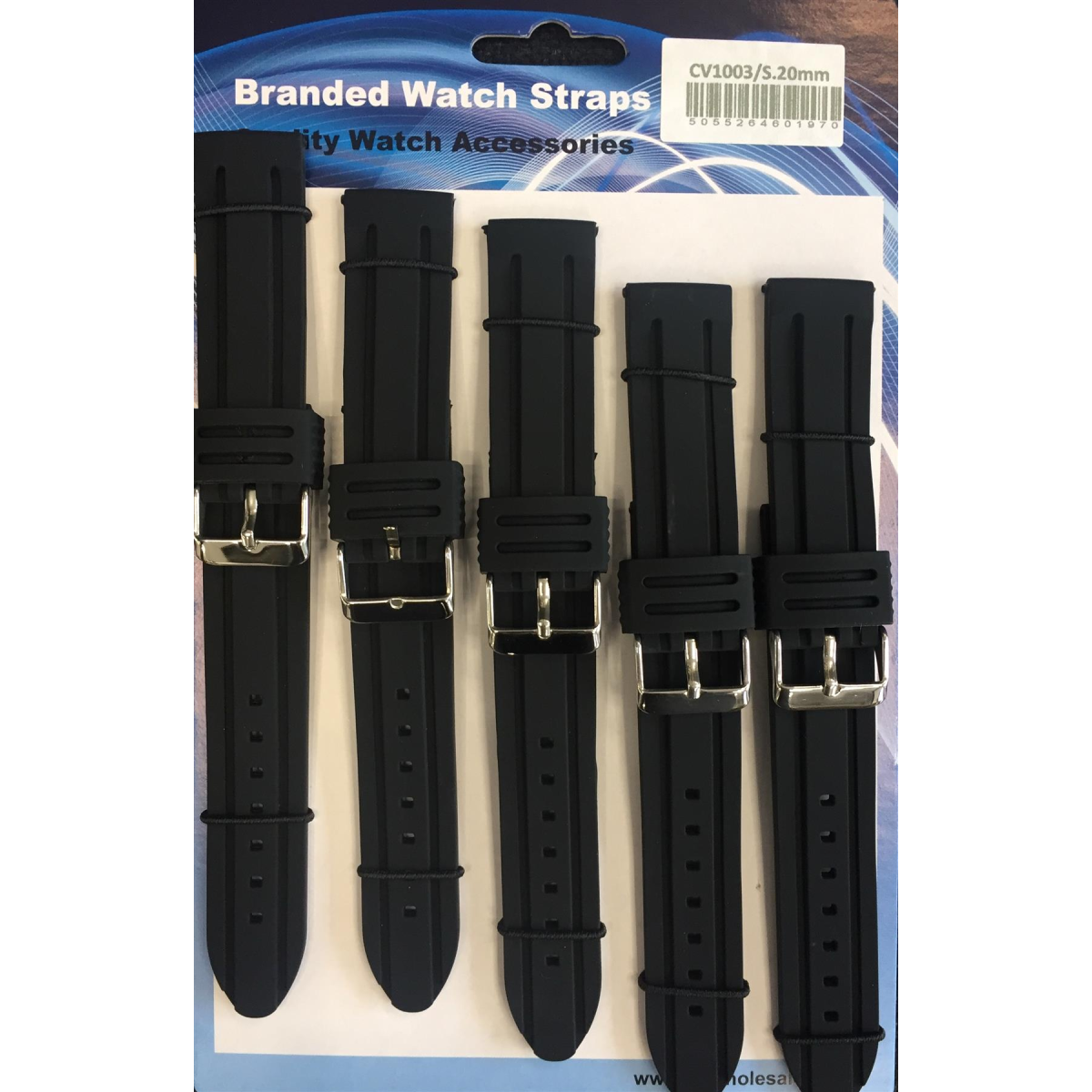 Heavy Duty rubber watch strap black (Pack of 5) CV1003-26