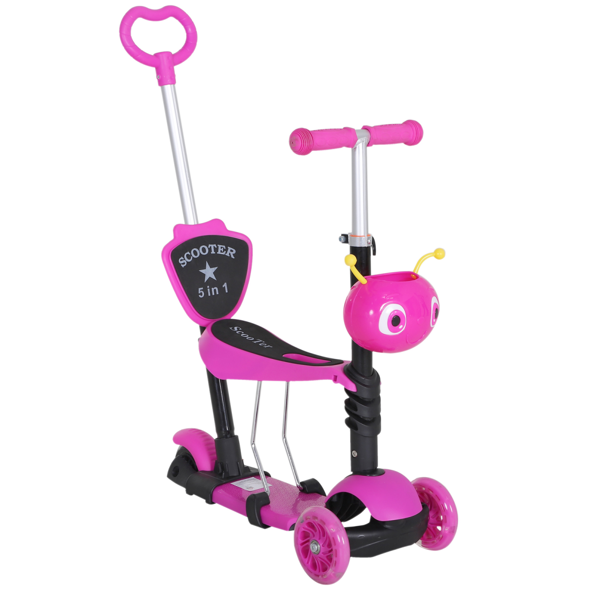 HOMCOM 5-in-1 Kids Toddler Scooter with Removable Seat, Adjustable Handle
