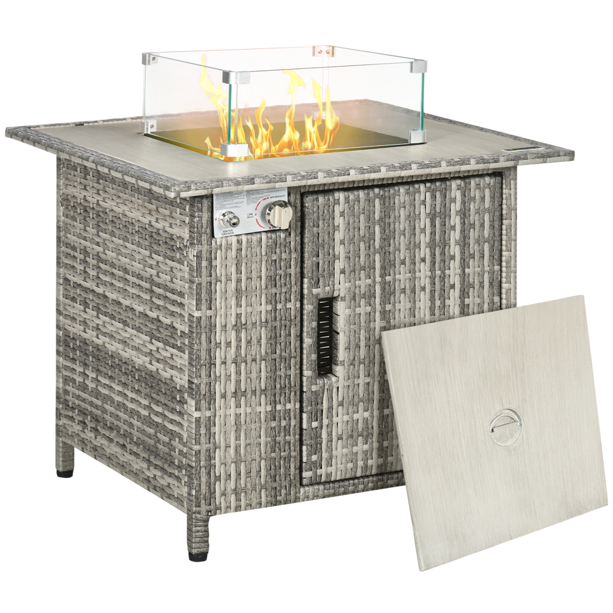 Outsunny Gas Fire Pit Table, 50,000 BTU, Rain Cover & Wind Guard