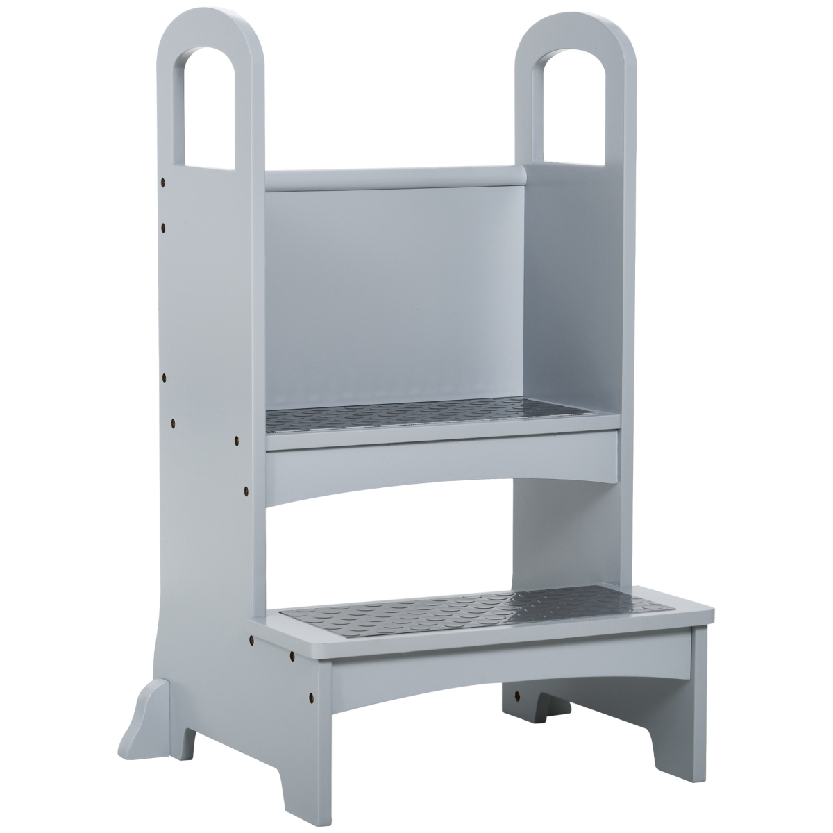 Kids Wooden 2-Step Stool with Handles and Anti-Slip Panels Grey