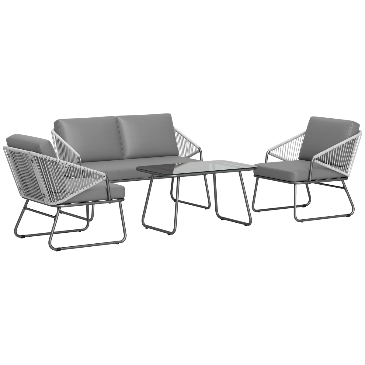 Outsunny 4-Piece Grey Rattan Garden Furniture Set with Cushions