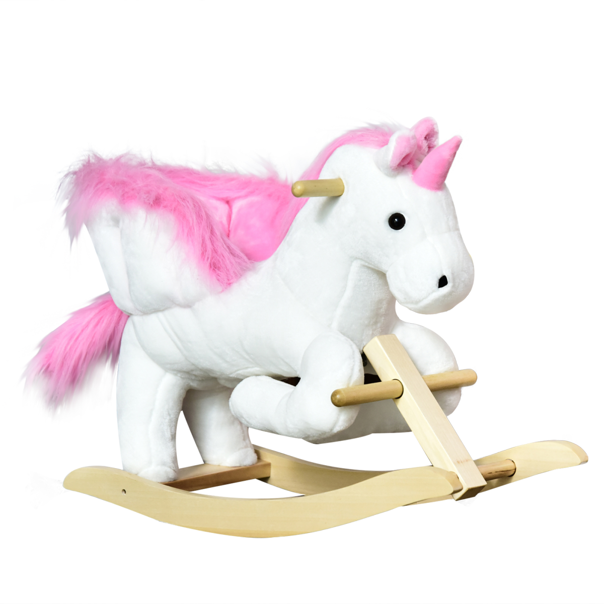 Kids Wooden Unicorn Rocking Horse Ride On Plush Toy with Soft Seat, Musical Button, Pink